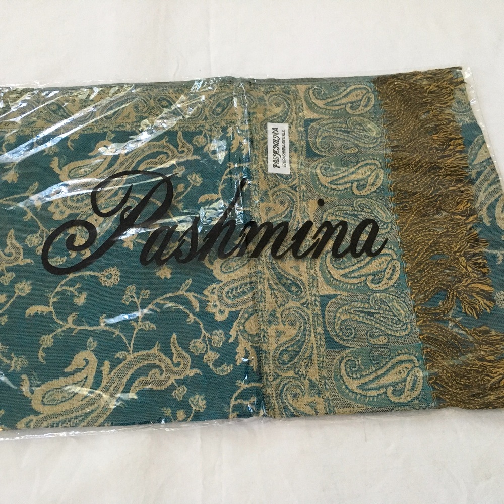 NIP PASHMINA Silk Blend Wrap Scarf Teal Blue